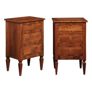 Italian Pair Antique 3-Drawer Side Chests For Sale