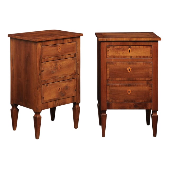 Italian Pair Antique 3-Drawer Side Chests For Sale