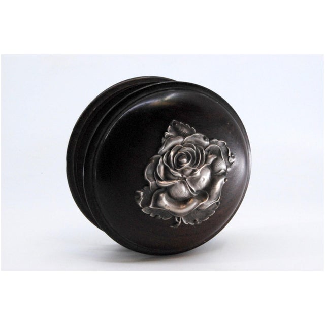 Wooden Jewelry Box with Silver Application and Flower-Shaped Lid For Sale - Image 4 of 11