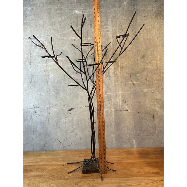 1990s Jan Barboglio Forged Iron Tree Floor Candelabra 7-Light Candle Holder Signed 47" For Sale - Image 12 of 16