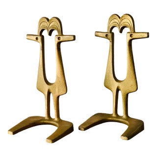 Vintage MCM 1960’s Nambu Tekki Style Japanese Cubism Cast Ironware Bookends Attributed to Tadahiro Baba- A Pair For Sale