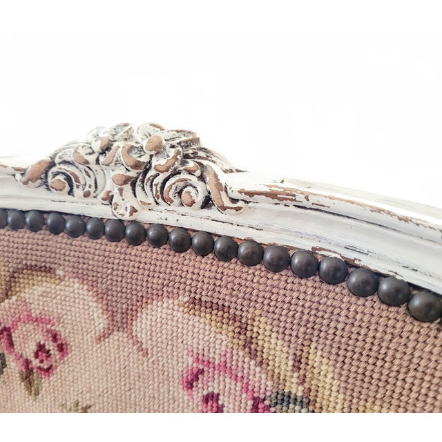 French Louis XV Style Armchair with Hand-Embroidered Floral Needlepoint, 1920s For Sale - Image 13 of 18