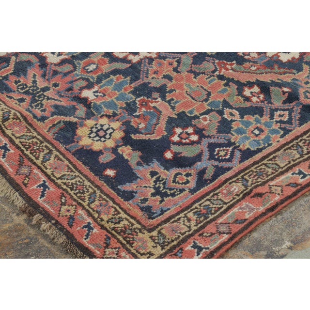 Textile Antique Persian Floral Geometric Rug With Deep Navy Field - Rug & Kilim For Sale - Image 7 of 7