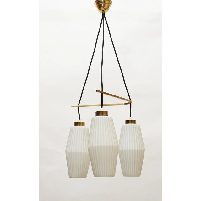 Italian Opaline Glass and Brass Triangle Ceiling Lamp, 1950s For Sale - Image 10 of 11