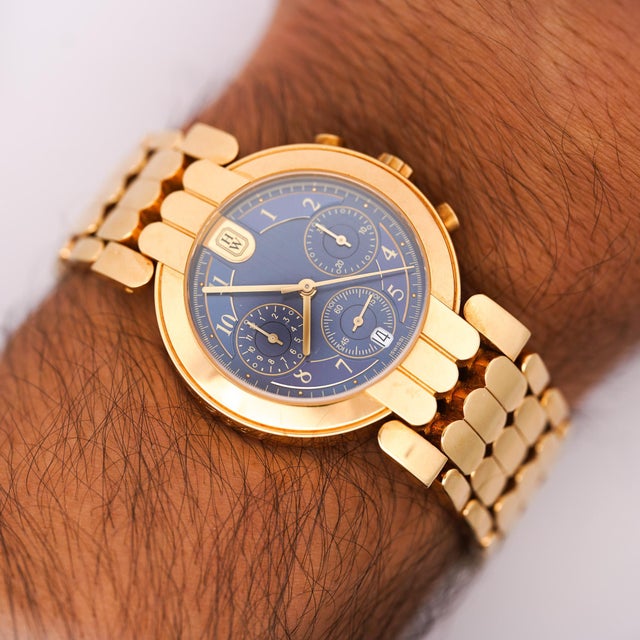 2000 - 2009 Harry Winston Premier Chronograph 18k Yellow Gold Navy Dial Mens Luxury Watch For Sale - Image 5 of 13