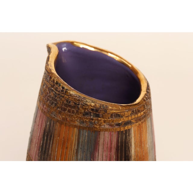 Vintage Italian Modernist Gilt Ceramic "Seta" Pitcher by Aldo Londi for Bitossi For Sale - Image 15 of 18