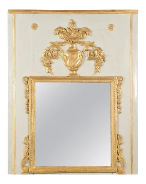 1775 French Transition Period Painted and Gilt Trumeau Mirror with Carved Urn