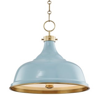 Mark D. Sikes 3 Light Painted No. 1 Pendant, Aged Brass & Baby Blue For Sale