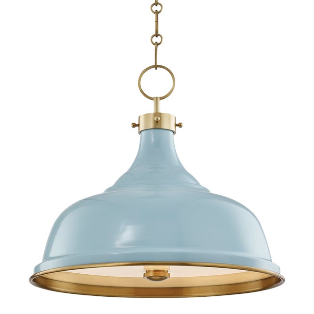 Mark D. Sikes 3 Light Painted No. 1 Pendant, Aged Brass & Baby Blue For Sale
