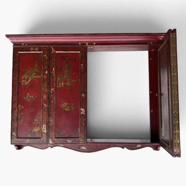Vintage Maitland Smith Gilt Chinoiserie Flatscreen Television Wall Cabinet For Sale - Image 10 of 13