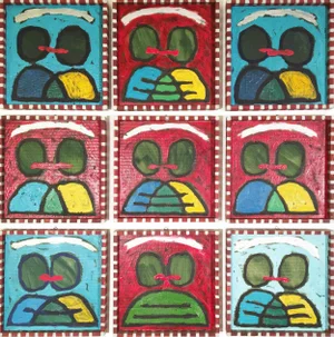 Salvatore Travascio, A Kiss, a Kiss, Still Another Kiss 1, Oil Paintings on Cardboard, 2000s, Set of 9