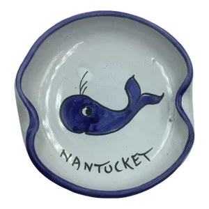 Vintage Italian Ceramic Nantucket Whale Hand Painted Catchall Ashtray