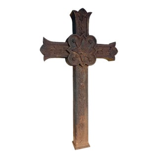 Huge Antique Industrial Outdoor Cast Iron Religious Catholic Crucifix Cross For Sale