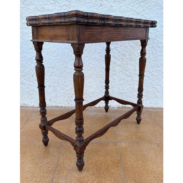 Spanish Carved Oak Games Table with Original Green Felt, 1920s For Sale - Image 12 of 13