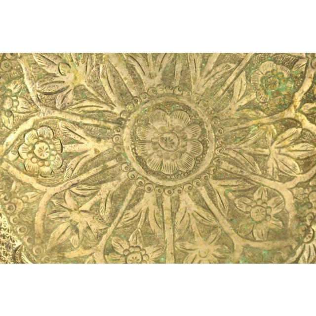 Persian 19th Century Indo-Persian Qajar Plate Low Grade Silver Tooled Flowers, Birds & Hares For Sale - Image 3 of 12