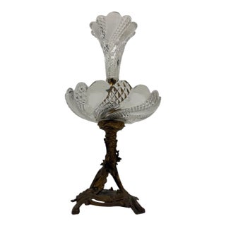 Vintage French Cut Crystal & Gilt Bronze Epergne Centerpiece For Sale
