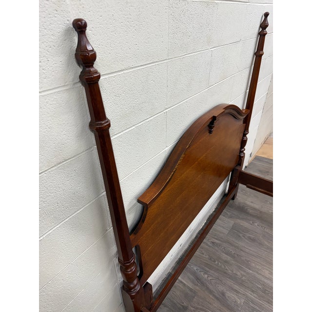 Vintage Convertible Queen or Full Size Colonial Revival Oak Four Poster Bed For Sale - Image 9 of 13