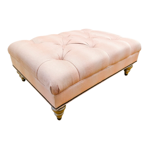 Ethan Allen Custom Tufted Pink Textured Ottoman With Nailhead Trim