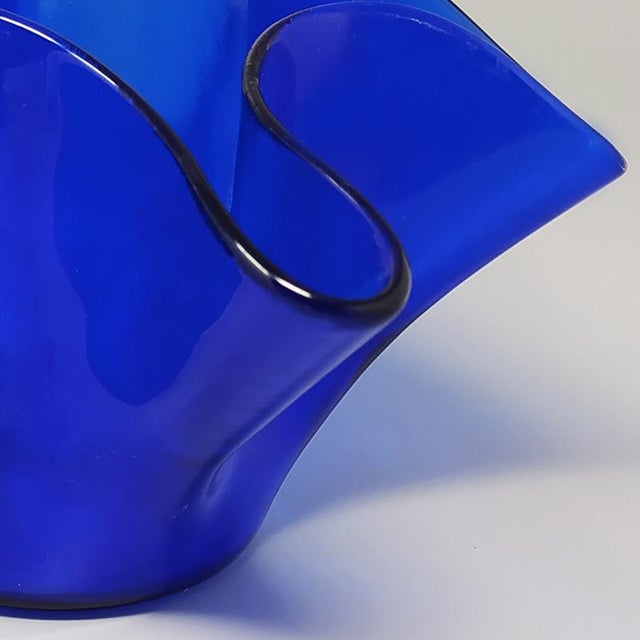 Glass Blue Murano Glass Fazzoletto Vase from Dogi, Italy, 1970s For Sale - Image 7 of 9