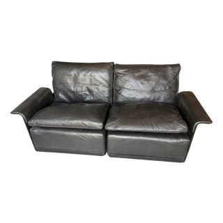 Sofa in Black Leather by Dieter Rams for Vitsoe, 1970s For Sale