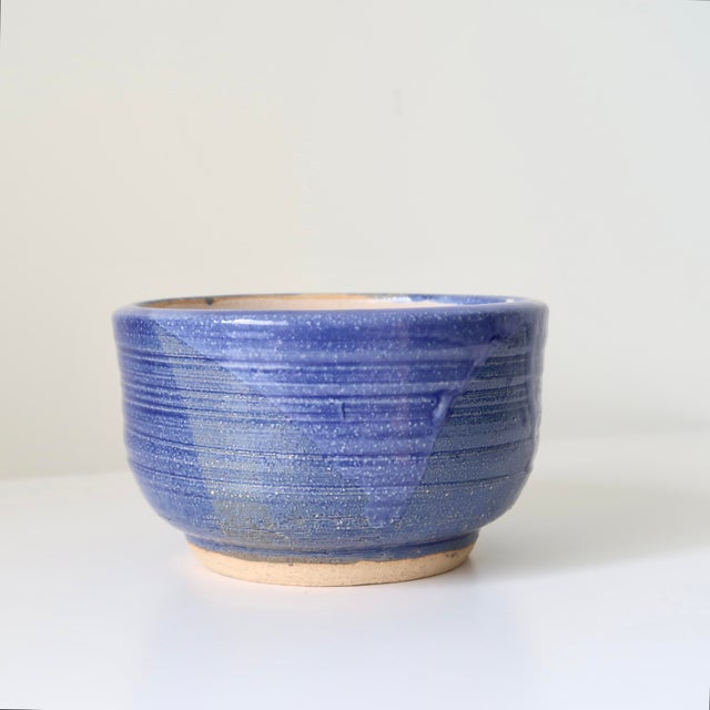 Ceramic Signed Wabi Sabi Studio Pottery Bowl in Deep Periwinkle Blue Glaze & Wheel-Thrown Texture For Sale - Image 7 of 15
