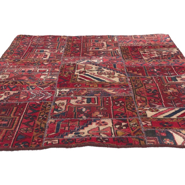Modern Mid 20th Century Vintage Persian Patchwork Rug, 04'03 X 05'04 For Sale - Image 3 of 10