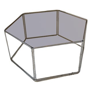 Glass and Hexagonal Chrome Coffee Table For Sale