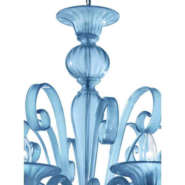 Glass Contemporary Venetian Blue Satin Murano Glass Chandelier 8 Arms For Sale - Image 7 of 7