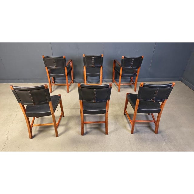 Wood Vintage Spanish Leather and Wood Dining Chairs, 1970s, Set of 6 For Sale - Image 7 of 16