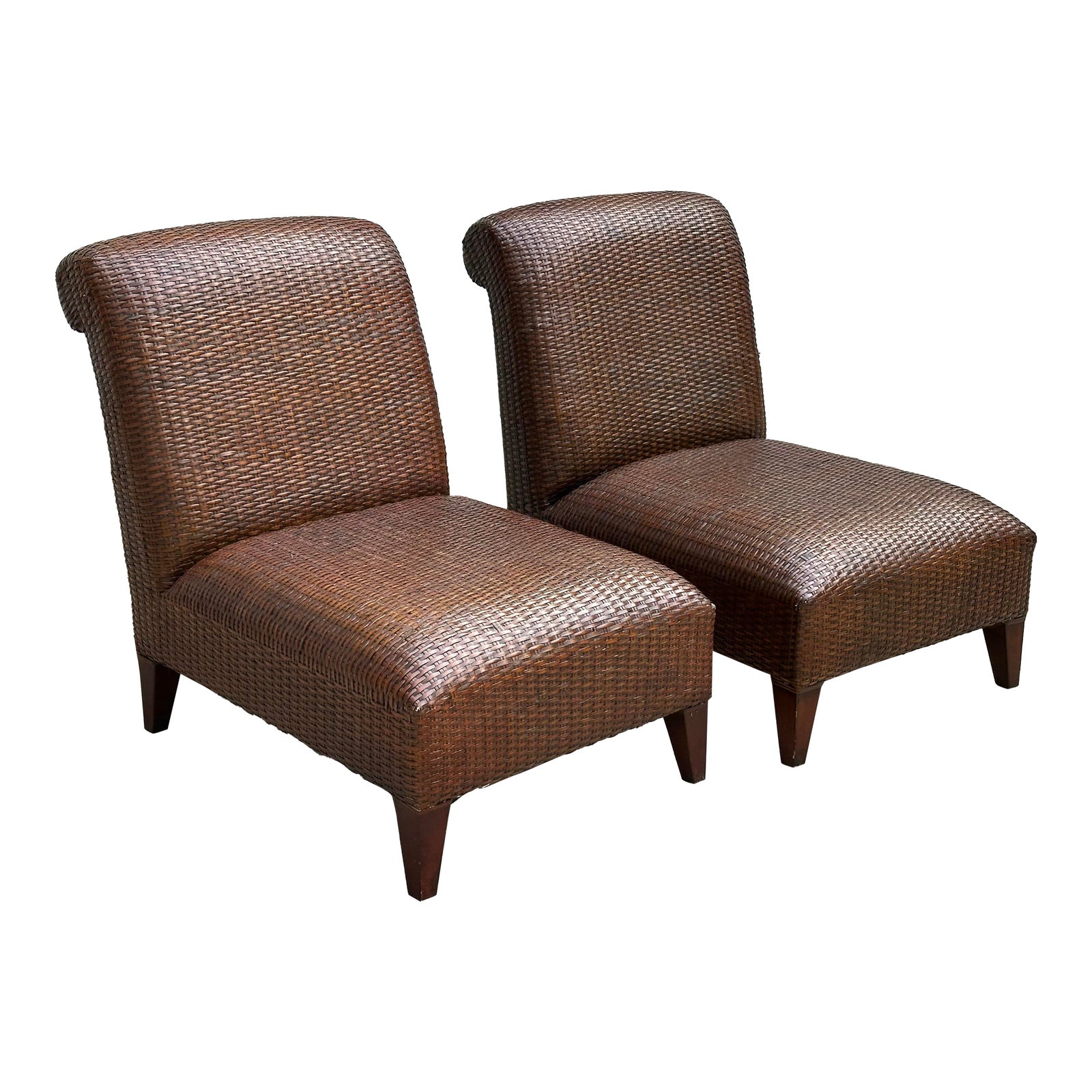 Vintage Woven Rattan Slipper Chairs - a Pair | Chairish