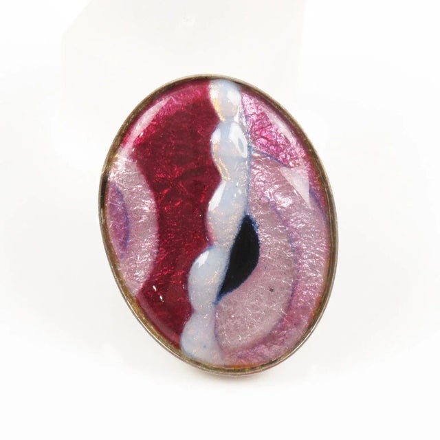 Art Deco Camille Faure Limoges School Pink Enamel Pin Brooch For Sale - Image 3 of 5
