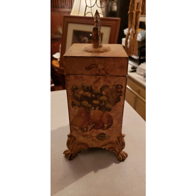 So pretty, I have had this for years and just could not part with it.. Hand painted square canister with weathered look....