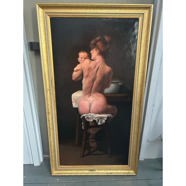 1990’s original Robert beck traditional realism mother and baby nude portrait painting on canvas. Letter enclosed-...