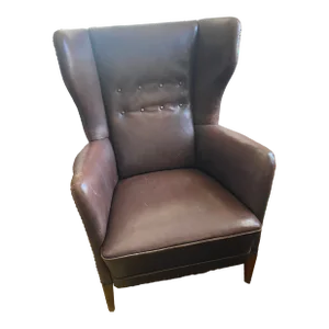 Circa 1950 Vintage Brown Leather High Back Chair, Denmark