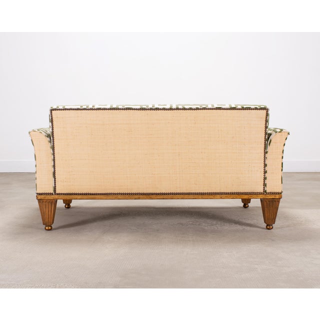 20th C. Art Deco Style Greek Key Velvet and Raffia Settee For Sale - Image 17 of 18