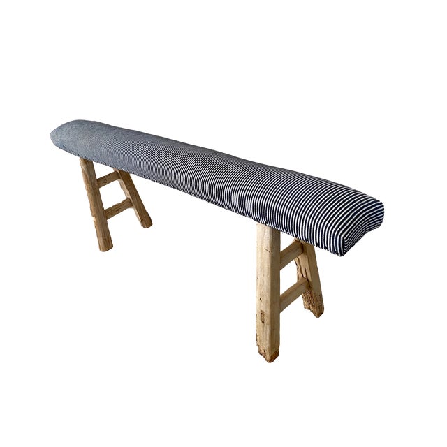 Antique Rustic Elm Skinny Bench W/ Custom Upholstered Seat Chairish
