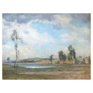Ludwig Bürgel, Paysage de campagne et étang, Oil on Wood, Framed For Sale