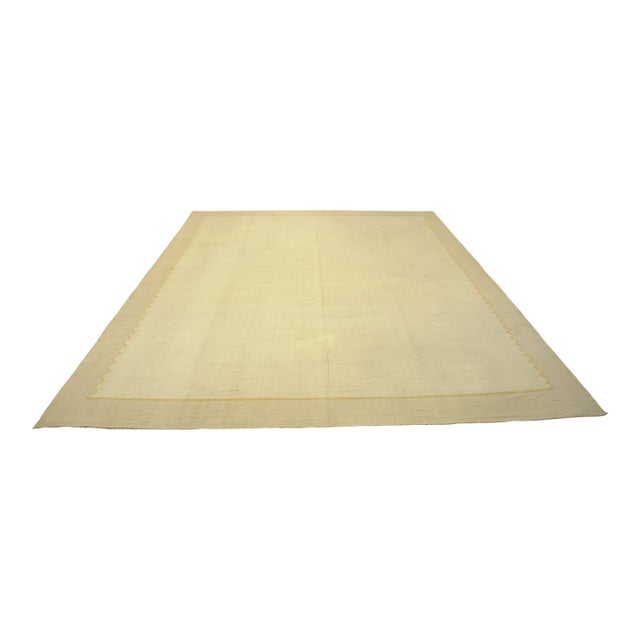 Vintage Dhurrie Geometric Solid Rug in Beige-Brown, From Rug & Kilim For Sale
