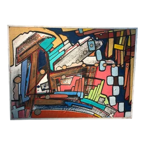 1960s Abstract Acrylic Painting on Board by Peter Sword