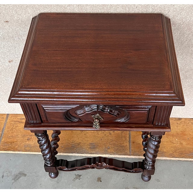 20th Century Pair of Solid Carved French Nightstands With Solomonic Columns For Sale - Image 6 of 8