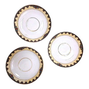 1950s 3 Pc Johann Haviland Bavaria Saucer Plates Three Exotic Floral Designer Gold Rim