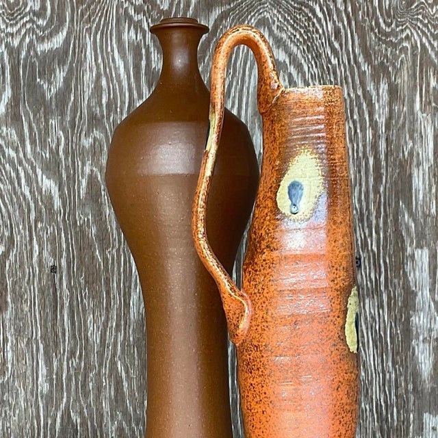 Vintage Boho Studio Pottery Vases - Set of 2 For Sale - Image 13 of 13