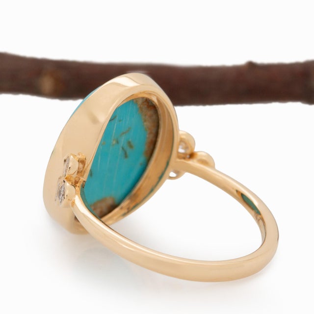 5.4cts Sonoran Turquoise Ring With Natural Diamonds: Solid 14k Gold, 1Size 6.75 For Sale - Image 9 of 10