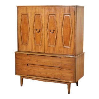 Mid Century Gentlemen's Chest With Hexagon Paneled Design and Brass Hardware For Sale