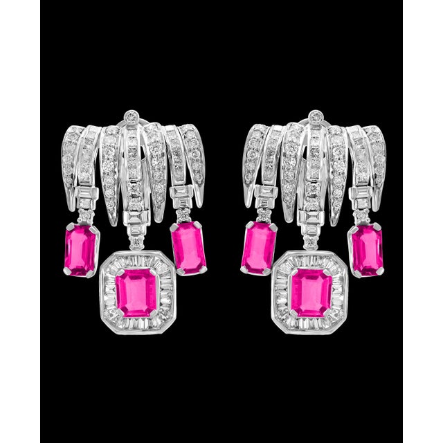 Metal Gia Certified, No Heat, 60 Ct Pink Sapphire & 25 Ct Diamond Necklace Suite 18 Kt For Sale - Image 7 of 8