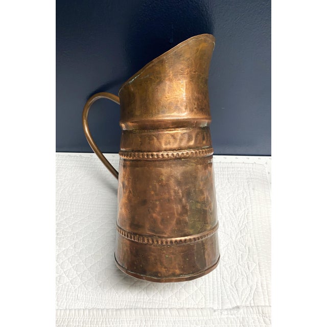 Early 20th Century Early 20th C Primitive Rustic Hand-Hammered, Forged Copper Pitcher For Sale - Image 5 of 17