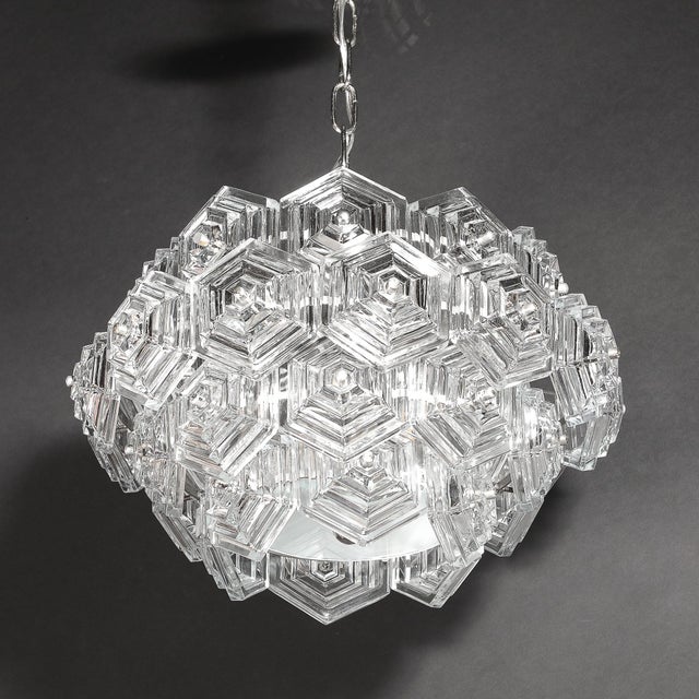 Mid-Century Hexagonal Prism & Frosted Glass Diffuser Chandelier by Veb Ebersbach For Sale - Image 17 of 18