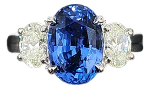 5.25 Ct Gia Certified Oval-Cut Natural Ceylon Sapphire & Diamond Ring Size 6.5