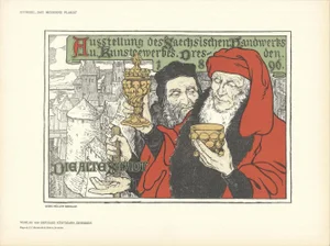 1897 Georg Muller-Breslau 'Dresden, Die Alte Stadt' Vintage Multicolor,Red,White Germany Lithograph