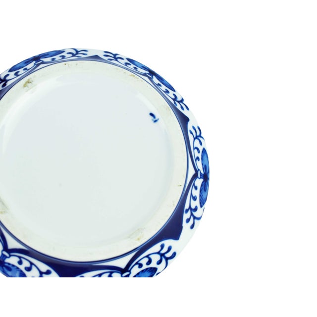 Ceramic Late 20th Century Blue and White Porcelain Lidded Bowl With Hand-Painted Lotus and Endless Knot Decorative Motifs For Sale - Image 7 of 7